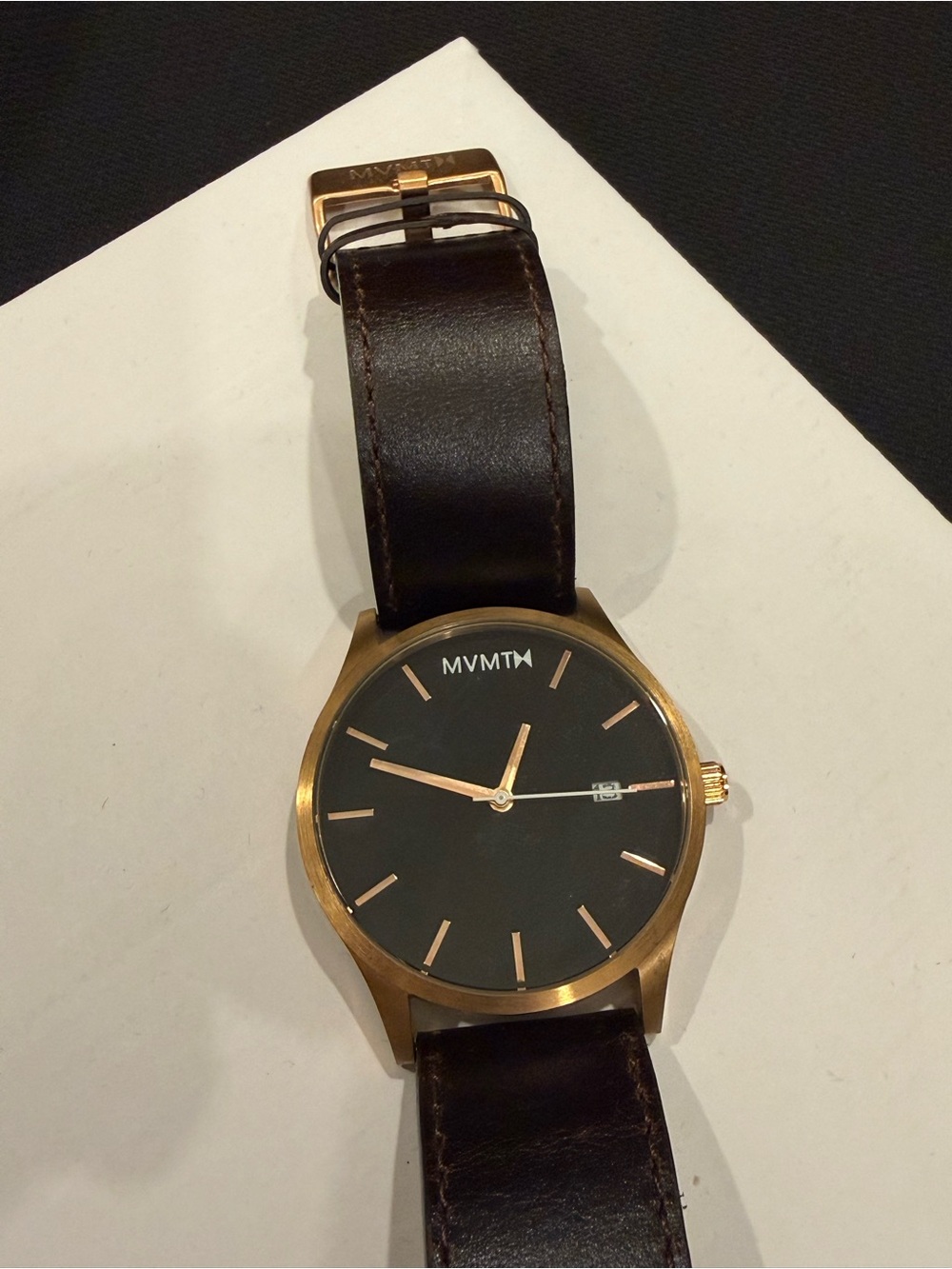 MVMT Men's Watch - Black Dial, Brown Leather Strap, Gold Case